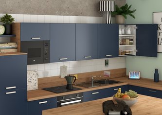 Cuisine Bleu Fjord uni foncé zoom meubles hauts
