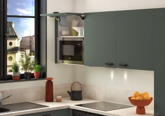Cuisine Vert Minéral uni foncé zoom meubles hauts