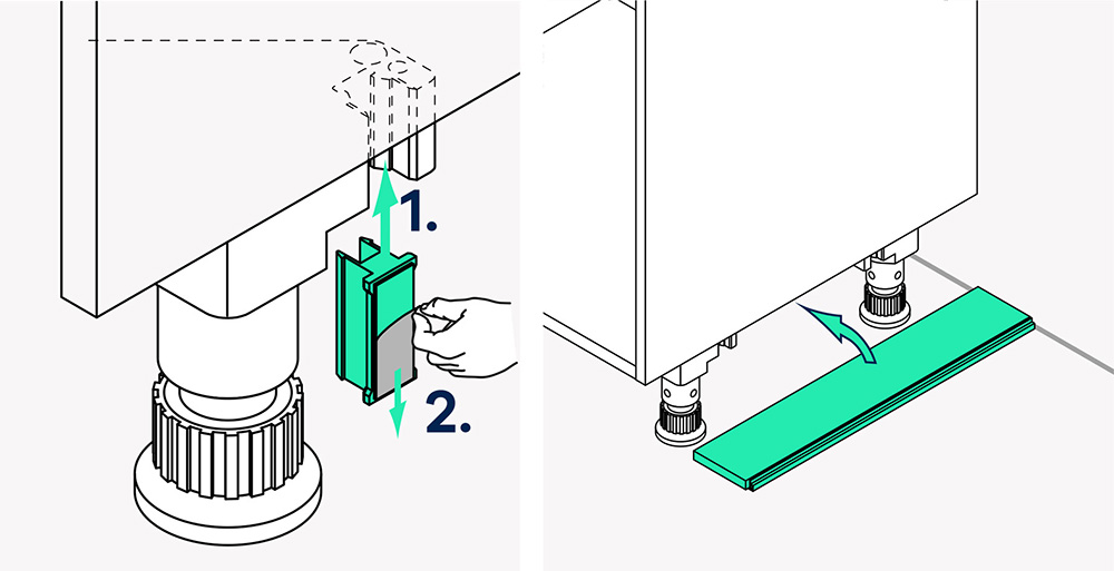 Schéma de fixation des plinthes pour les meubles bas